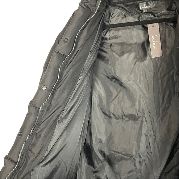 LULU'S FROSTY MORNINGS BLACK QUILTED HOODED BELTED PUFFER JACKET COAT - Picture 11 of 15